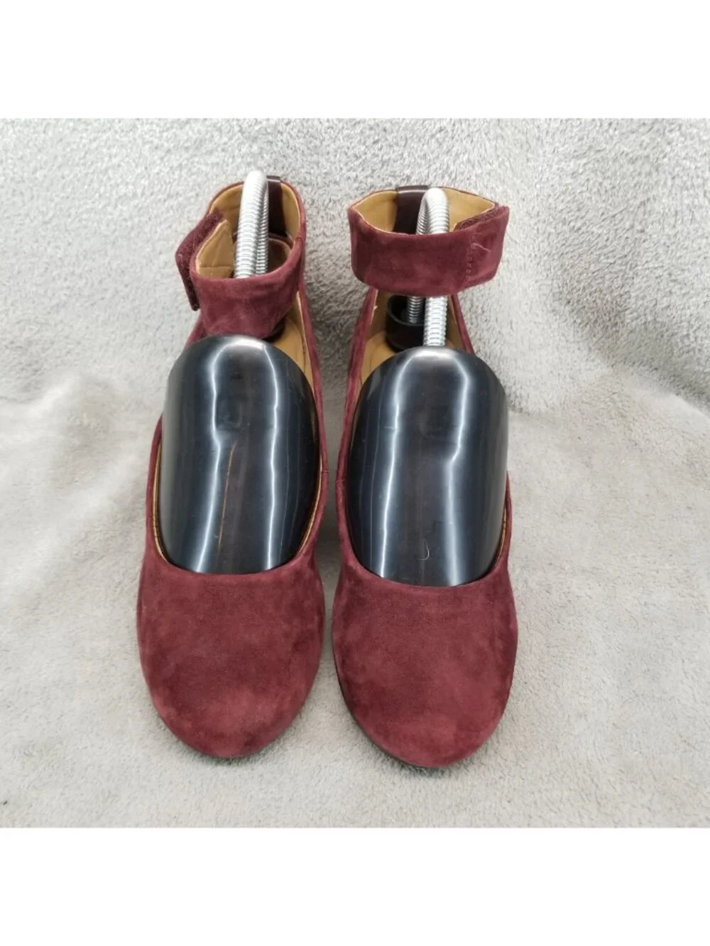 Clarks Shoes Womens Size 7.5 Burgundy Red Suede Ankle Strap Wedge *Read*